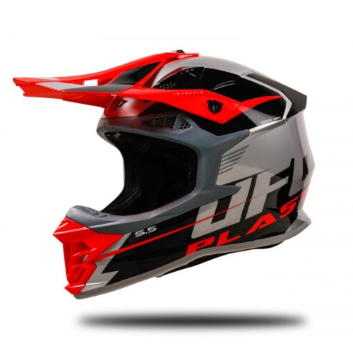 Casca cross Ufo Plast Intrepid S5 gri/rosu/negru - HE13400EB